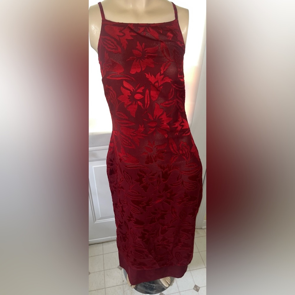Red long summer flower dress
